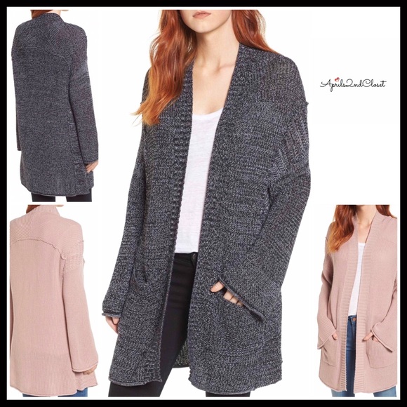Caslon Sweaters - BLACK MARLED KNIT LONG CARDIGAN
